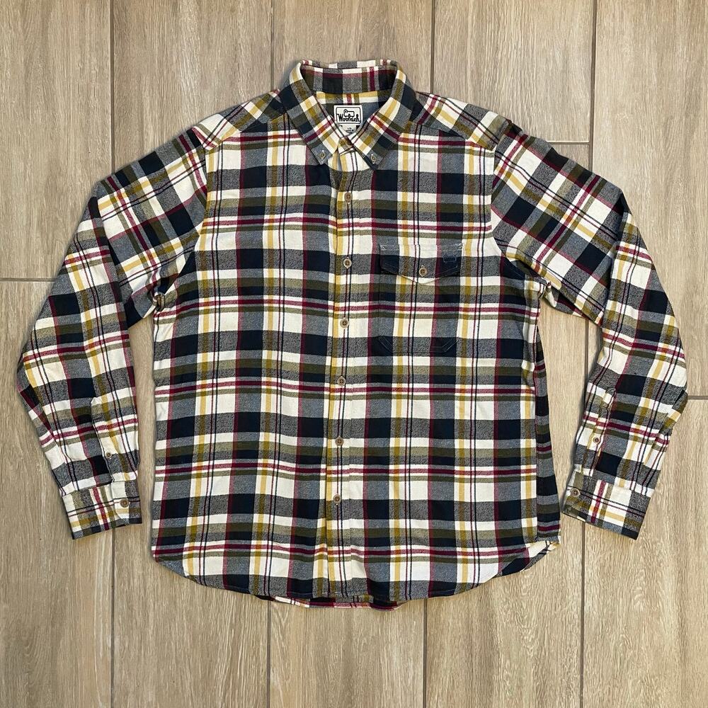 Woolrich Flannel Shirt Mens L Plaid Heavyweight Cotton Outdoor Workwear